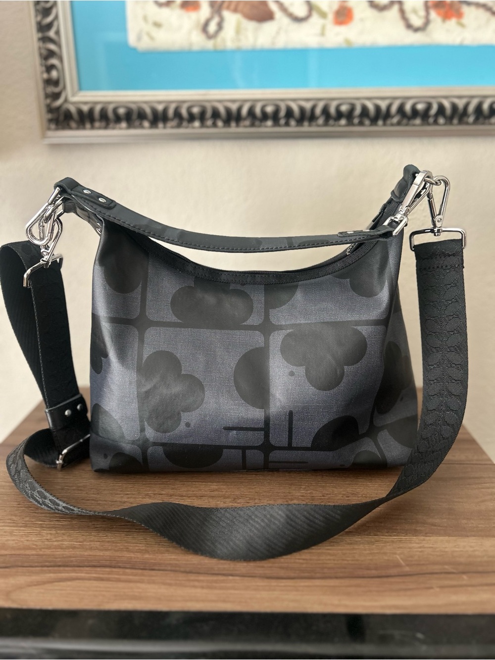 Orla Kiely coated cotton double strap hobo bag crossbody in elephant maze print - Picture 3 of 12
